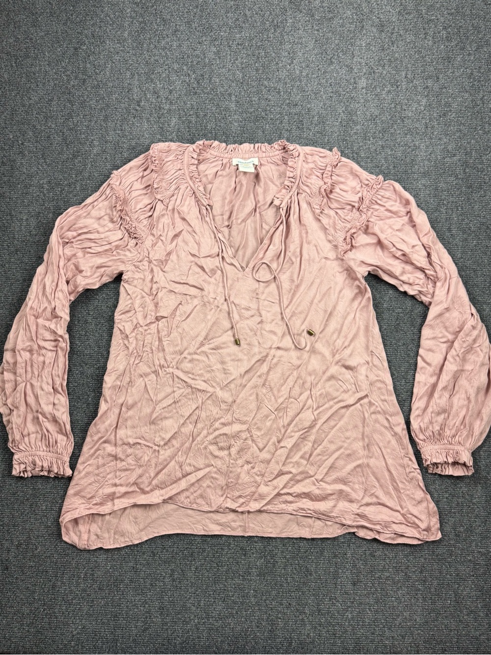 Sundance Catalog Top Blouse Ruffle Long Sleeve Size Small Boho Rayon Pink